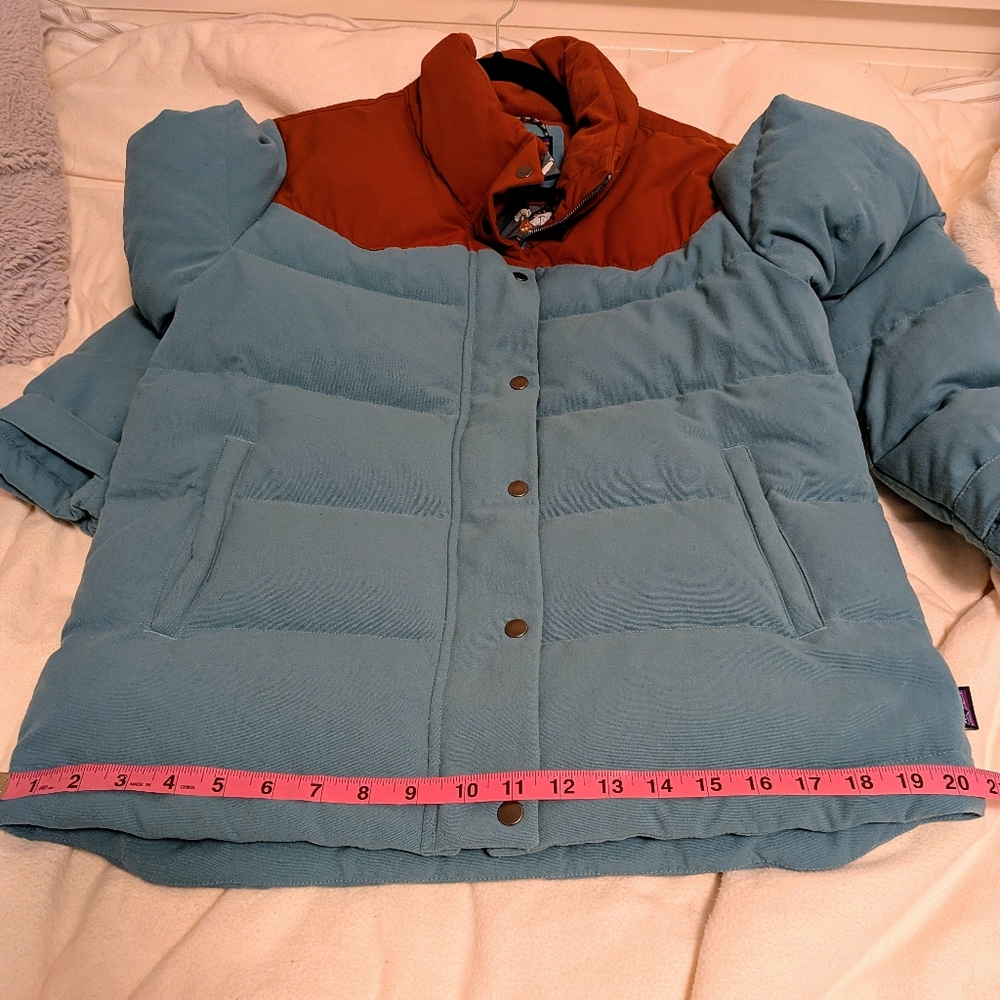Women's Patagonia Bivy Down Coat Jacket Size Medium Blue Mushroom Puffer - Picture 12 of 16
